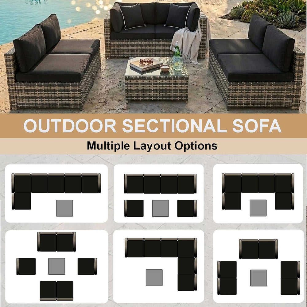 KIGOTY 7-Piece Patio Furniture Set, All-Weather PE Rattan Outdoor Sectional S...