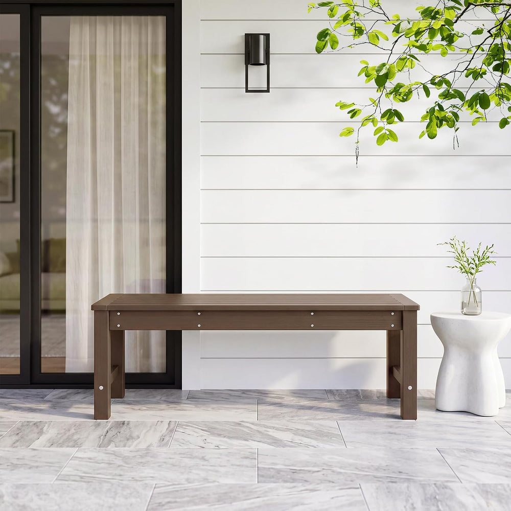 Psilvam 48“ HDPE Outdoor Bench, 2-Person Backless Garden Bench, Brown