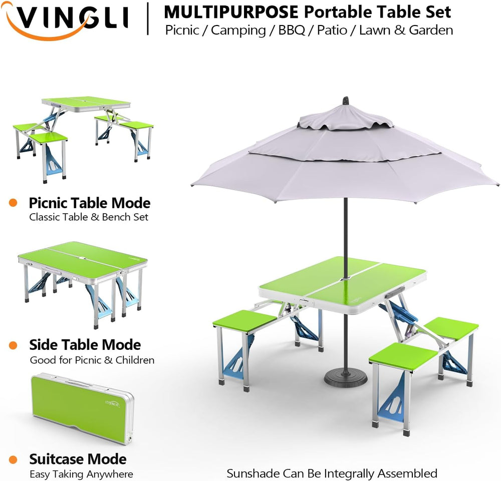 VINGLI 4Ft Portable Folding Picnic Table Camping Table Foldable Set with 4 Se...