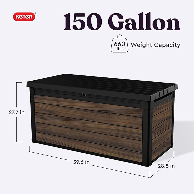 Keter Signature Collection 150 Gallon Resin Deck Box Organization and Storage...