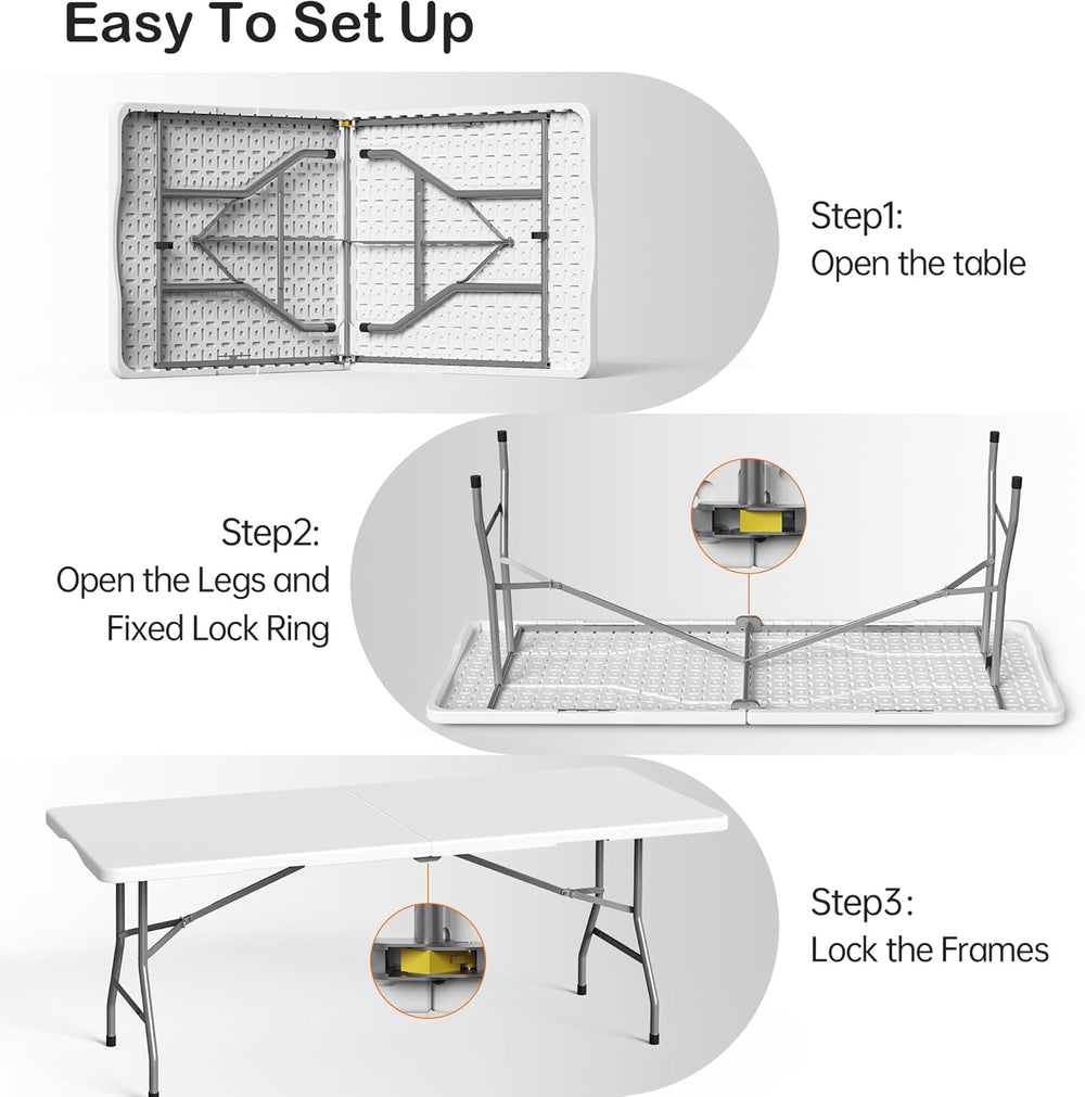 VSOAEIL 6 Foot Folding Table 2 Pack, 6 FT Foldable Plastic Table Heavy Duty