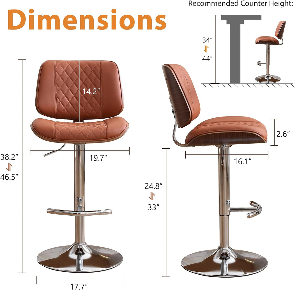 DRMBOOK Modern Swivel Bar Stools, Faux Leather Orange, Set of 3