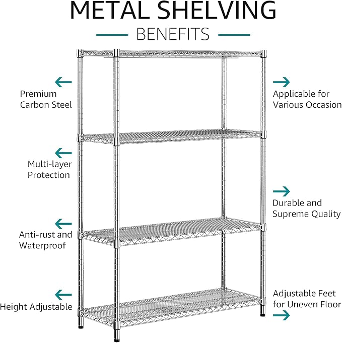 IZEUK 3400 LBS Garage Shelving Wide Storage Shelves 4 Tier Metal Shelves Heav...