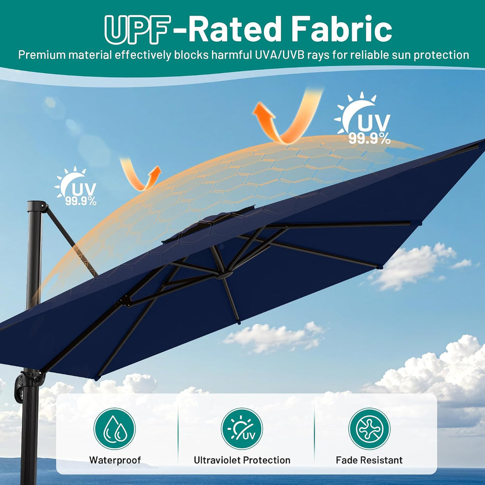 AreShark 10 X 13 FT Cantilever Umbrella w/ 360-Degree Rotation, Navy