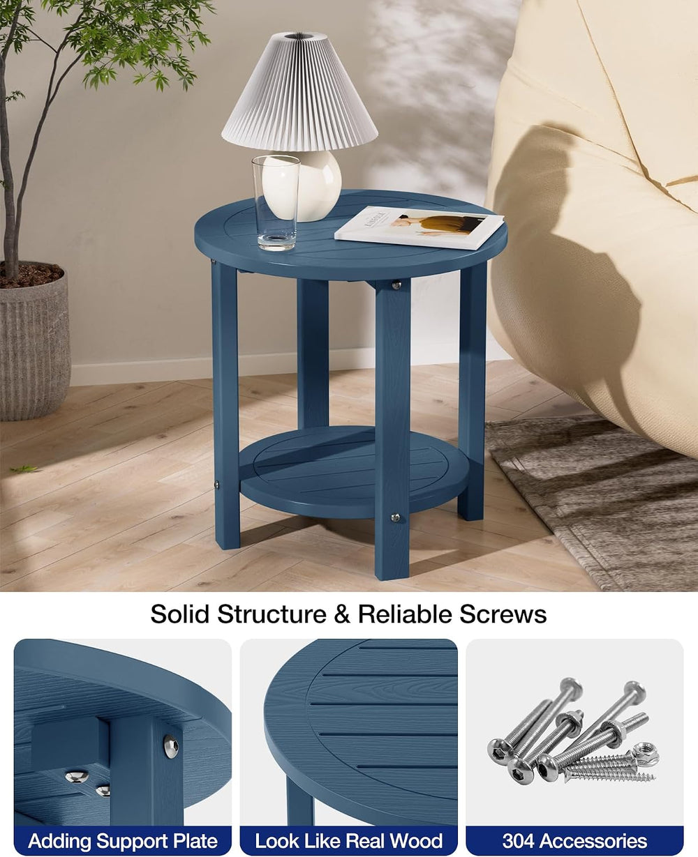 YEFU Adirondack Side Table, 16in Round, 2-Tier Storage End Table, Navy