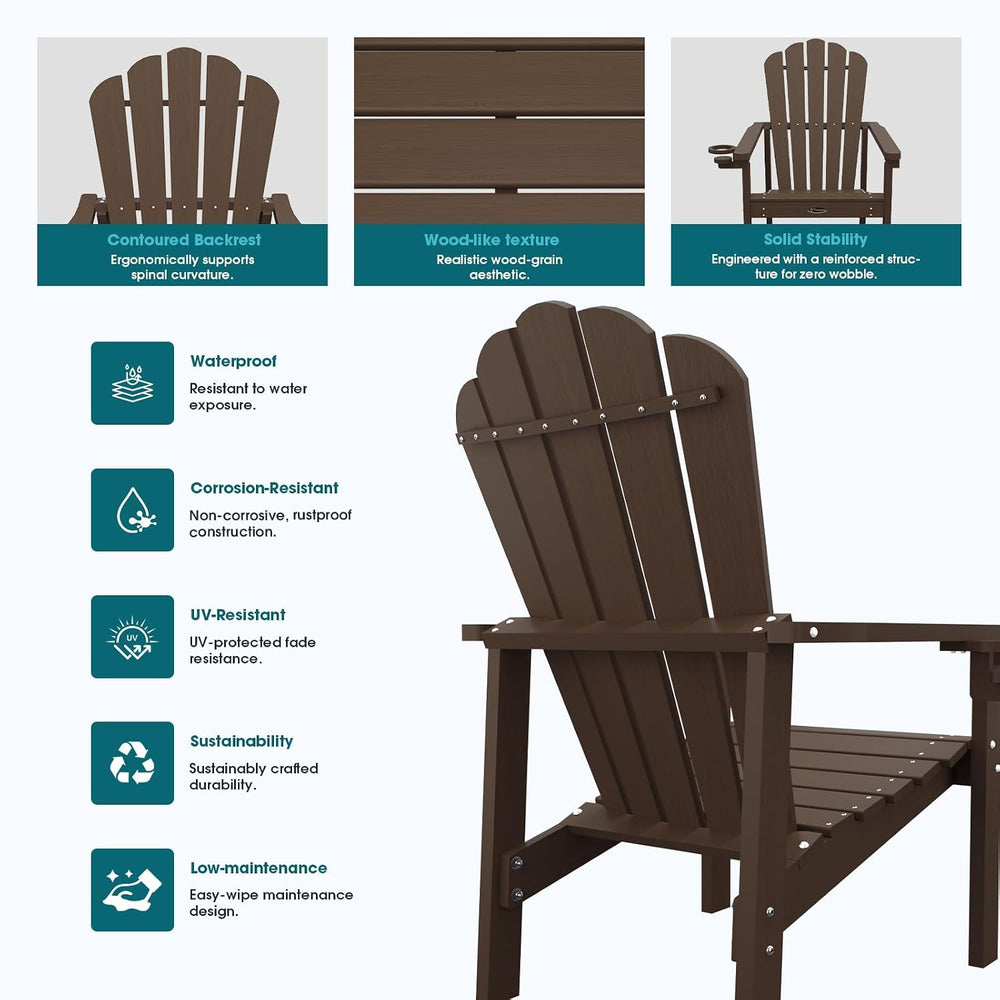 THOEOE Stackable Adirondack Chair Set of 2, HDPE All-Weather Fire Pit Chair