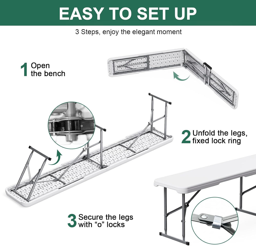 6ft Folding Bench 2 Pack for Picnic Party Camping, 650lbs Capacity