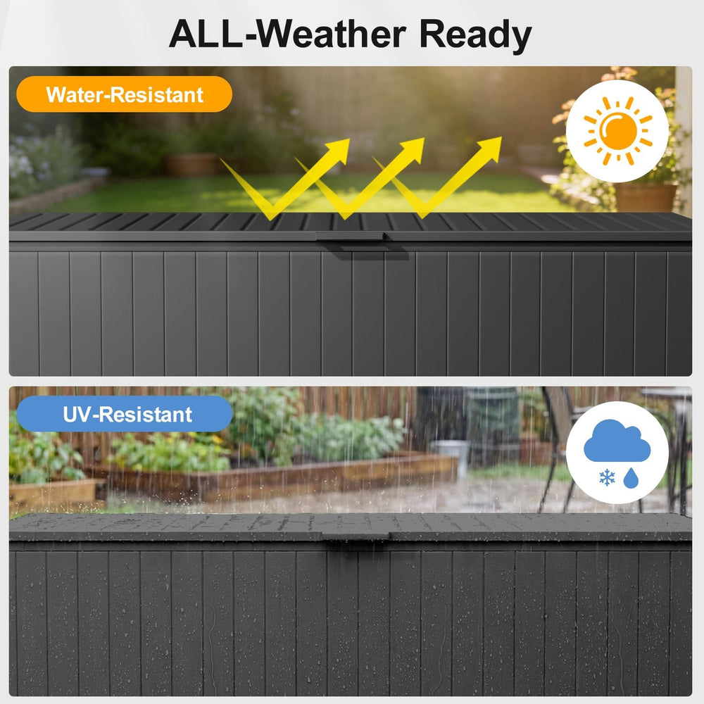 250 Gallon Metal Large Outdoor Deck Box with 4 Wheels, Black