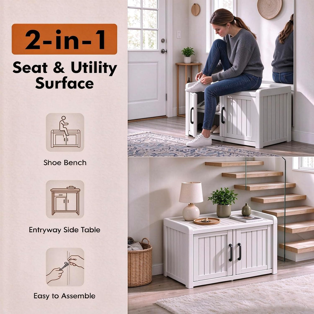 Outdoor Shoe Storage,Shoe Cabinet, Waterproof UV-Resistant Resin Shoe Bench, ...