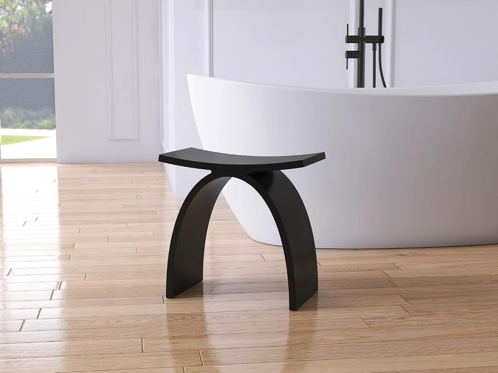Black Shower Stool, Solid Surface Modern Bath Bench Inside/Outdoor