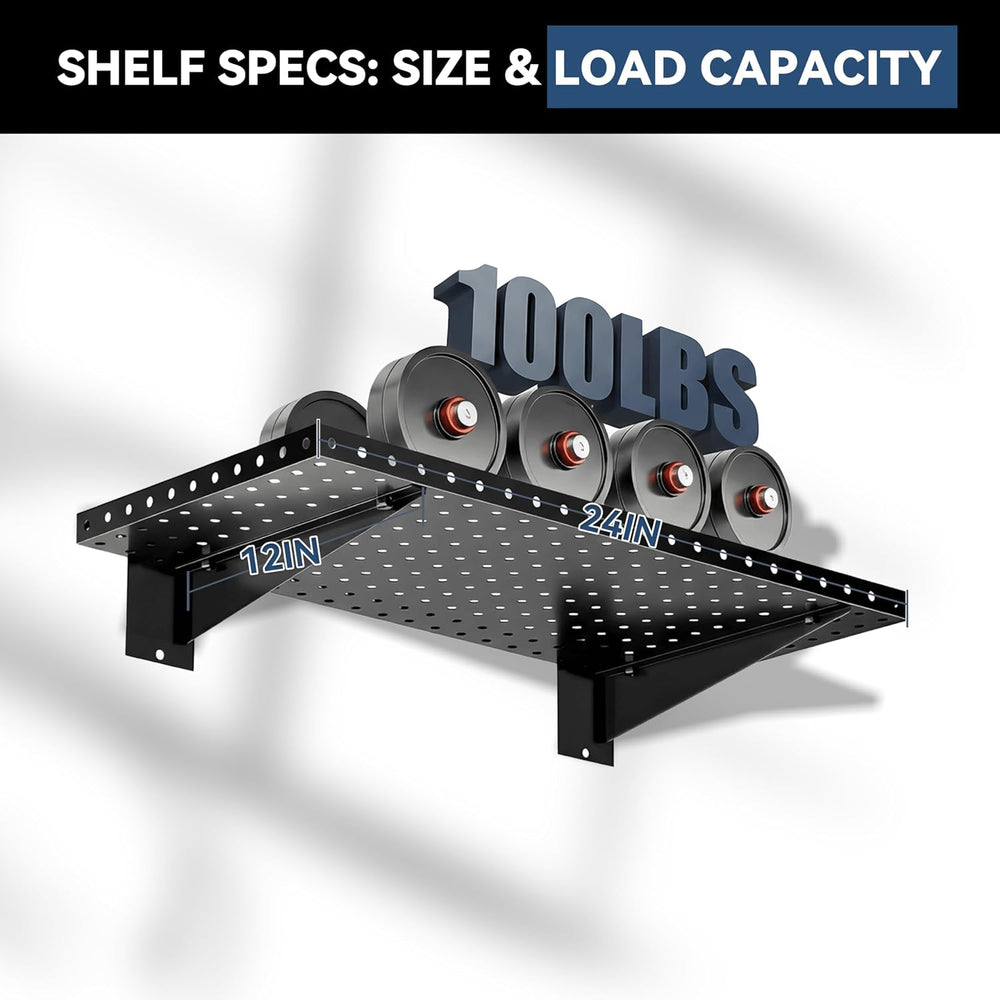 Garage Wall Shelving 2-Pack, 24"x12" Wall Mounted Shelves, Black