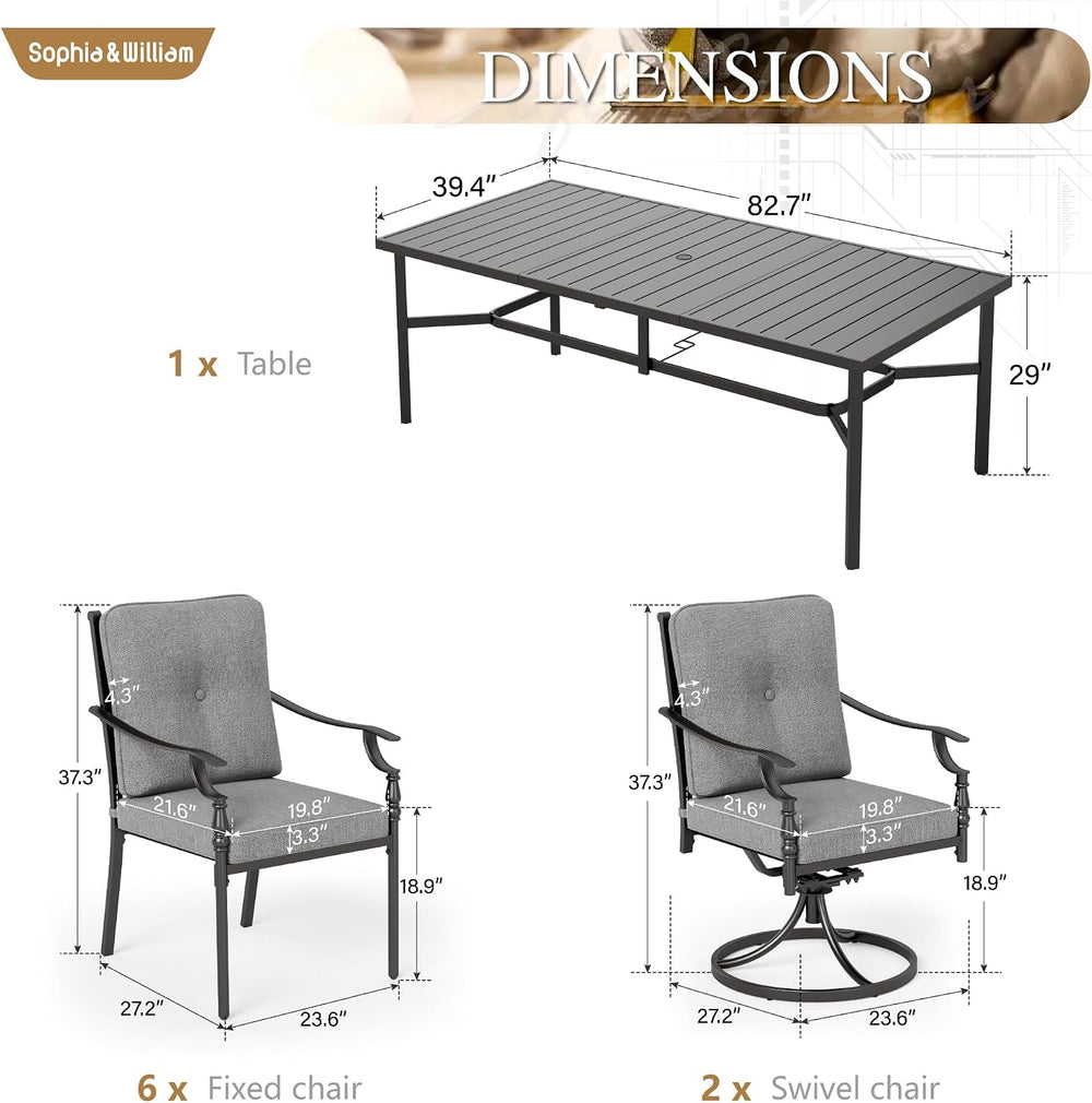 Sophia & William Outdoor Dining Set for 8, Rectangle Metal Table & Ch...