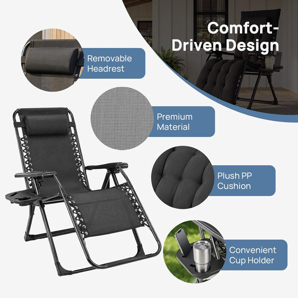 DUMOS Zero Gravity Chairs Set of 2, Lounge Chair Outdoor with Cup Holder