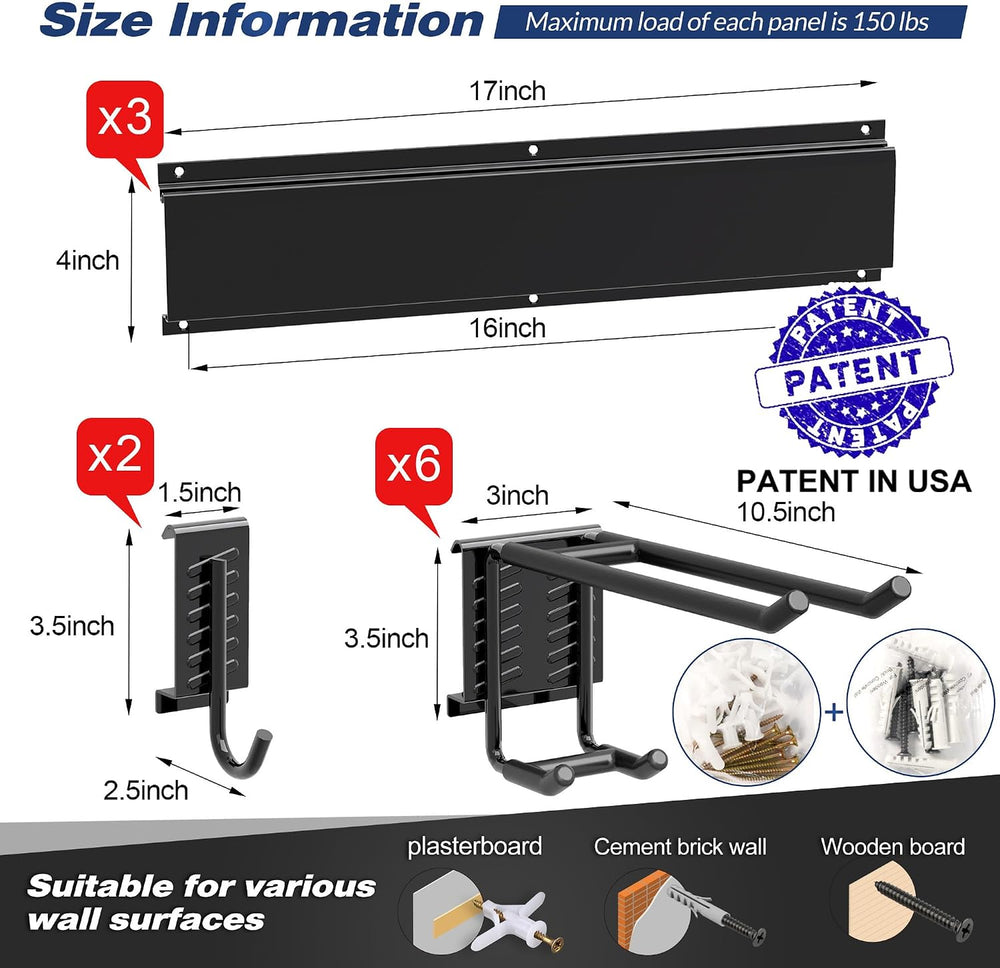 Garage Wall Organizer, Heavy Duty Tool Hangers for Garage Wall with 8 Double ...