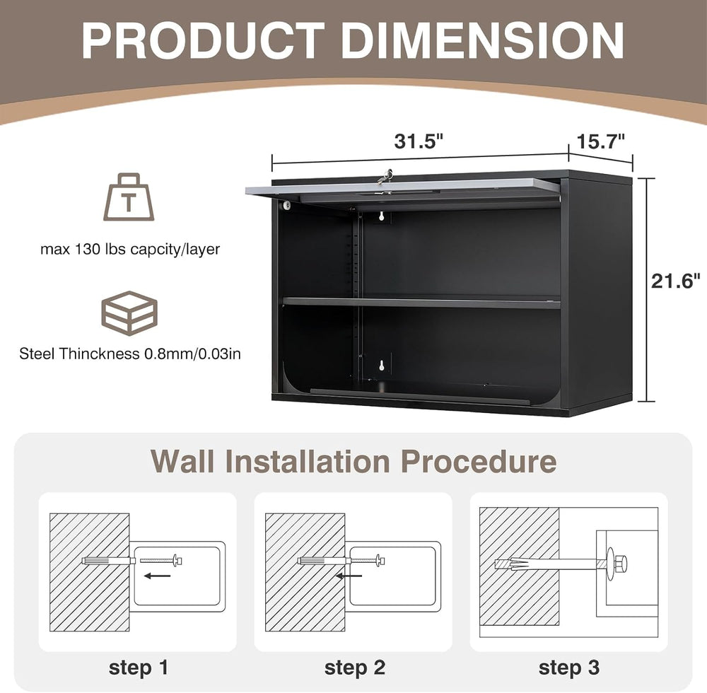 Metal Wall Cabinet with Locking Door and Shelf, Hanging Garage Cabinets with ...