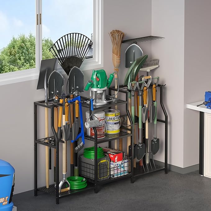 keomaisyto Garden Tool Organizer, Heavy Duty Yard Tool Tower Rack for Garage ...