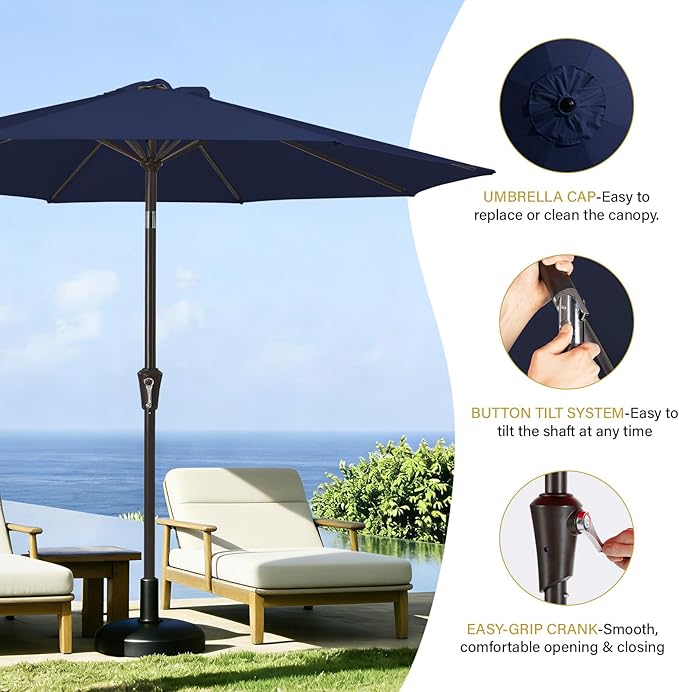 MEWAY 9ft Patio Umbrella Outdoor Table Umbrellas with Push Button Tilt and Cr...