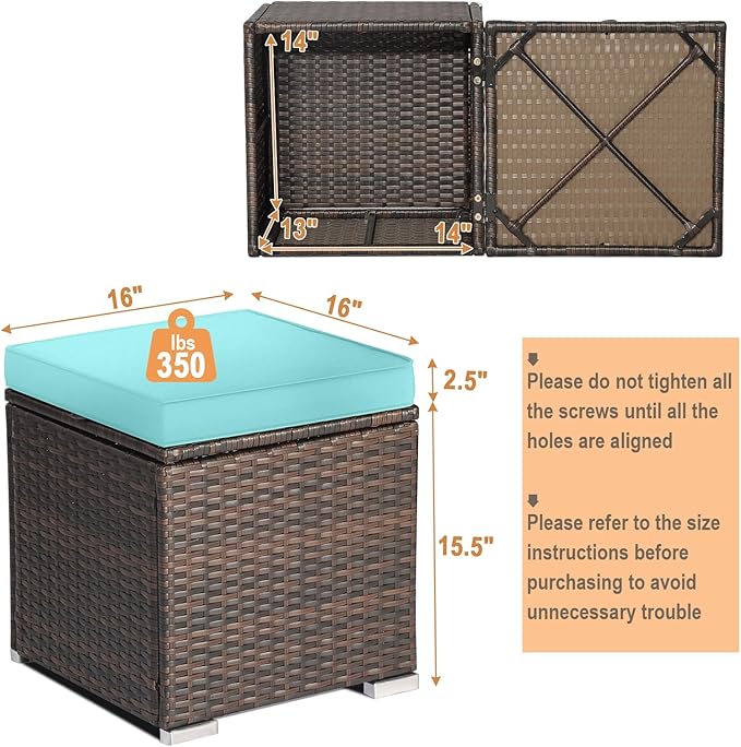 RELAX4LIFE Wicker Outdoor Storage Ottoman, 2-Piece Rattan Footstool w/Removab...