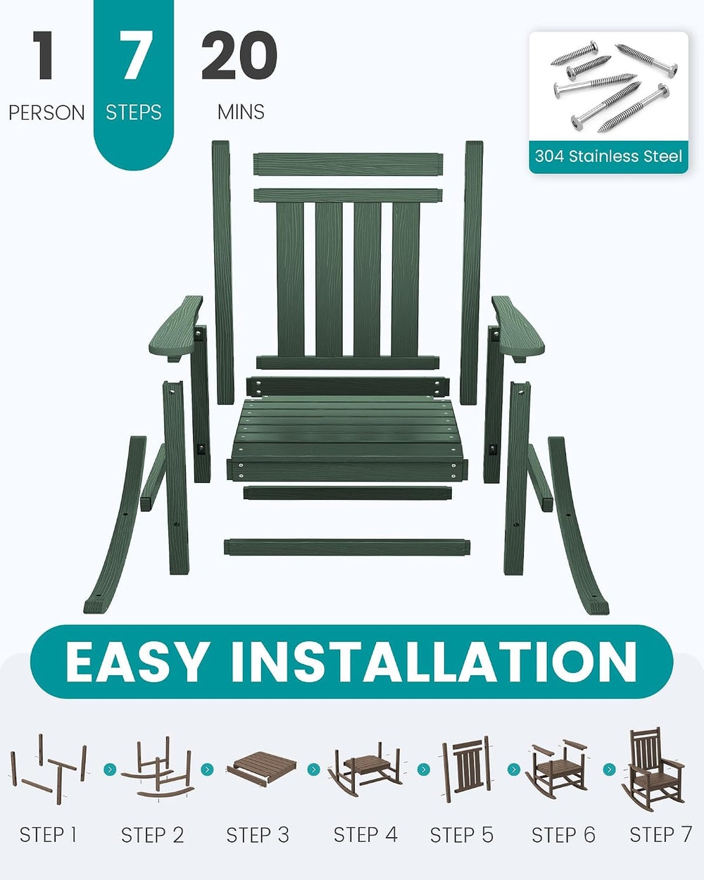 SERWALL HDPE Rocking Chair, Oversized Rocking Chair for Adults, Green