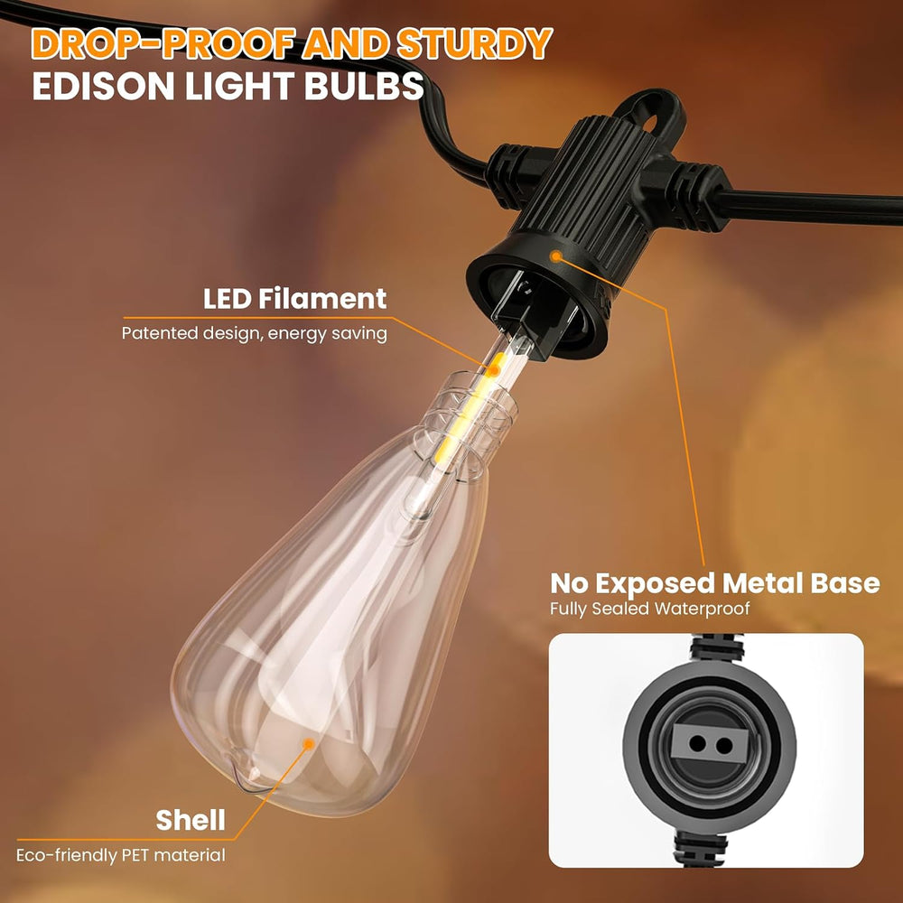 Kawaya ST38 100FT Outdoor String Lights, 2700k~6000k Dimmable Discolor IP65