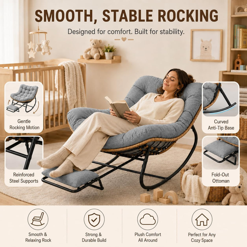 Oversized Rocking Chair with Zero-Gravity Foot Rest & Ottoman, Comfy Loun...