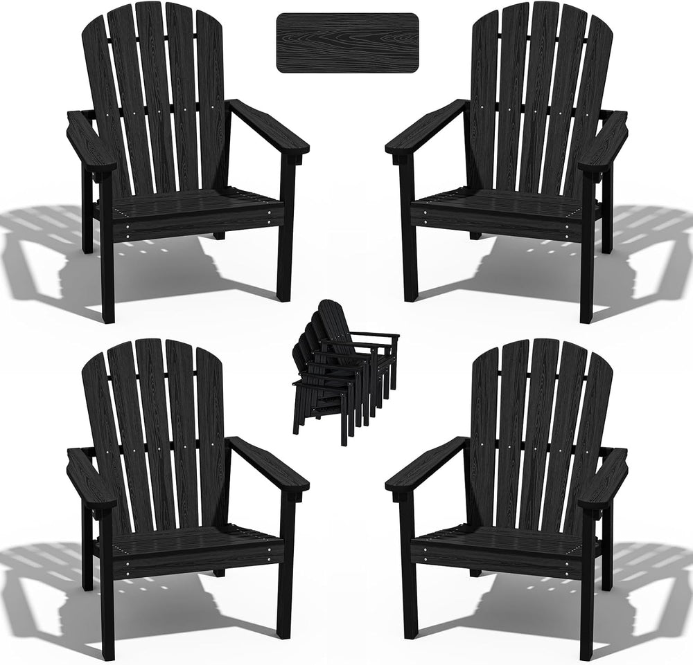 Compact Stackable Adirondack Chairs Set of 4,HDPE,Black | 26.3" Wide HDP...