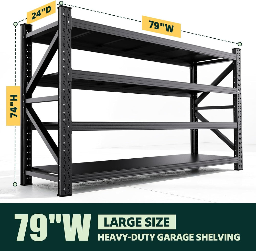 79'W Storage Shelves,4 Tier Heavy Duty Metal Garage Shelving