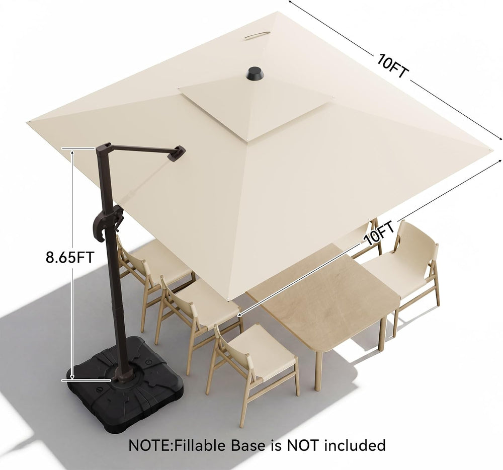 10x10FT Cantilever Outdoor Patio Umbrellas，Double Top Large Square Umbrella H...