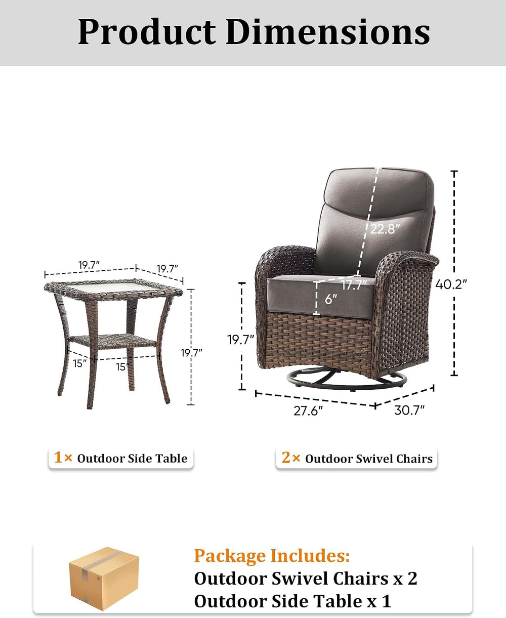 3-Piece Luxury Patio Conversation Set with 6-Inch Thick Cushions, High-Back O...