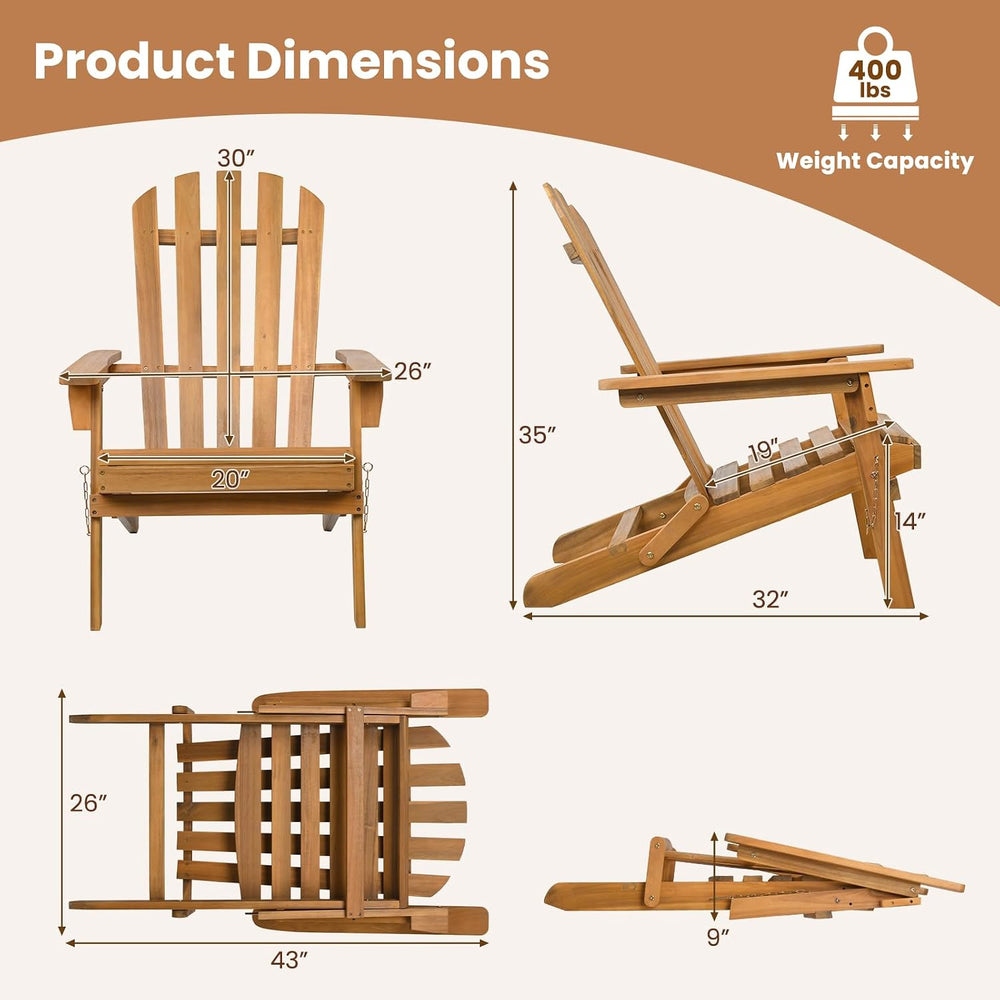 Tangkula Folding Acacia Wood Adirondack Chair, 400 LBS, 2 Pack