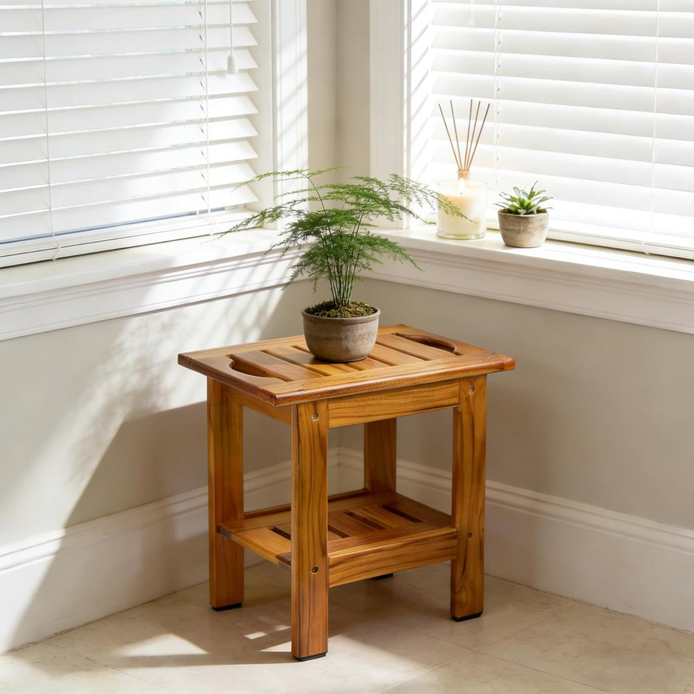 Utoplike Teak Shower Stool, Compact Showers Bench, Foot Rest Shaving Legs