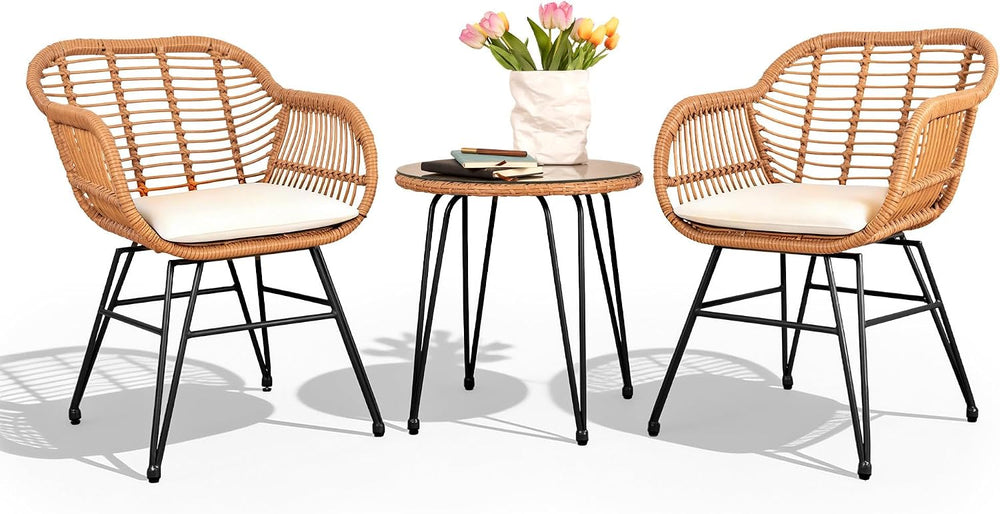 PROHIKER 3 Pieces Outdoor Wicker Bistro Patio Furniture Set, Porch Furniture ...