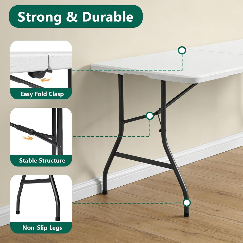 5FT Folding Table 2 Pack, Fold-in-Half Utility Table, White