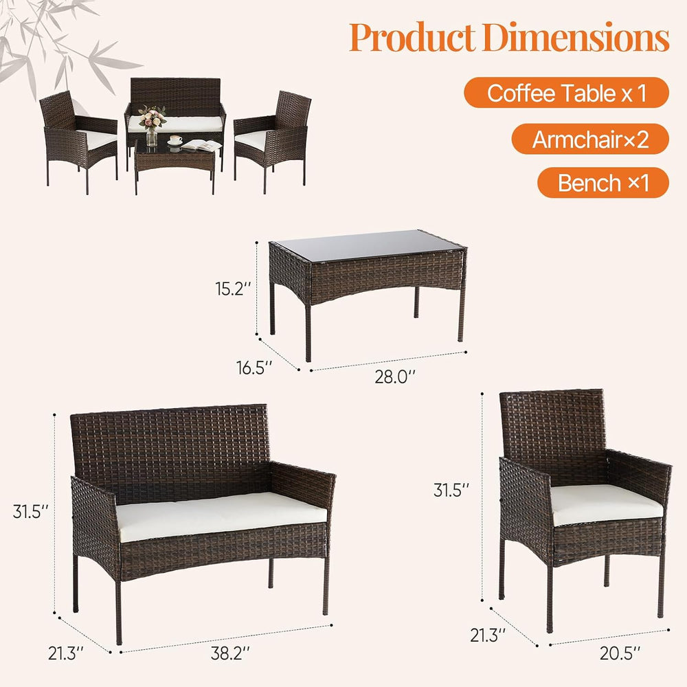 Sweetcrispy 4-Piece Patio Furniture Set, Outdoor Wicker Conversation