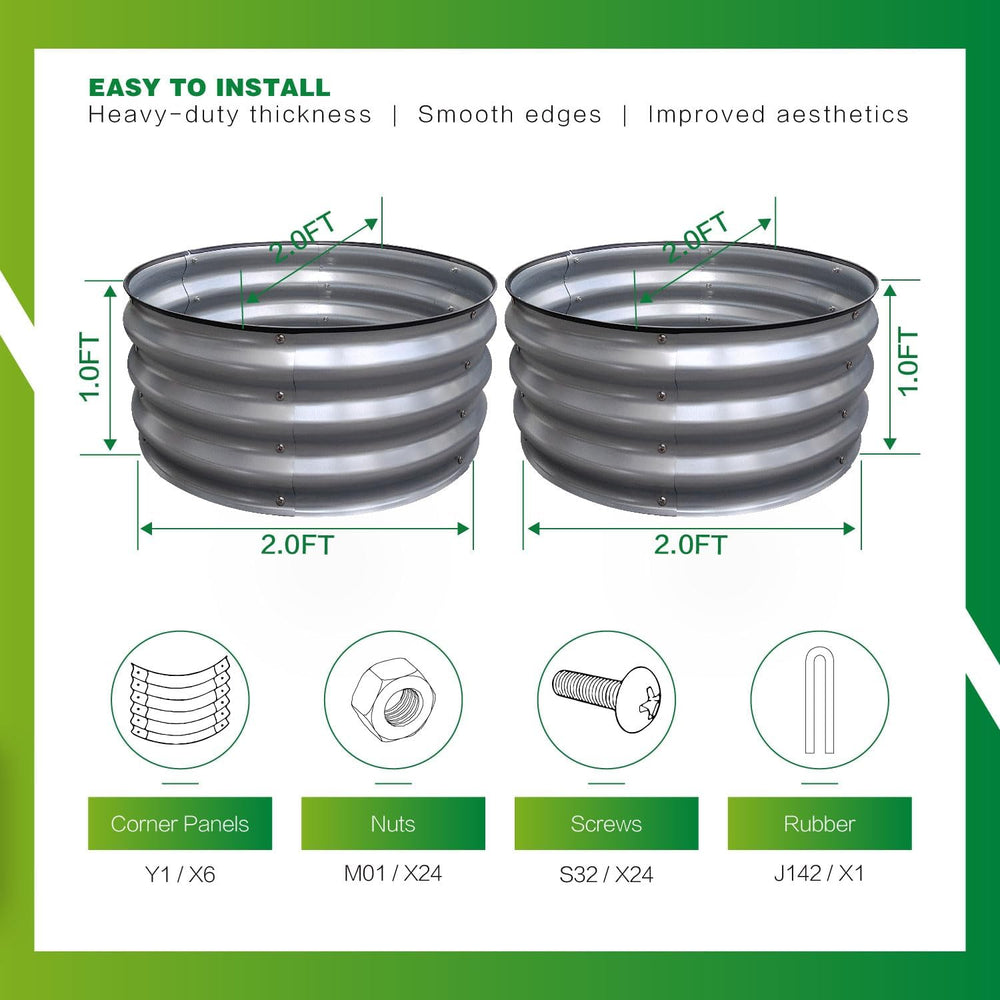 GARDMAX 2 Pack 2x2x1FT Galvanized Round Raised Garden Bed Kit, Metal Planter ...