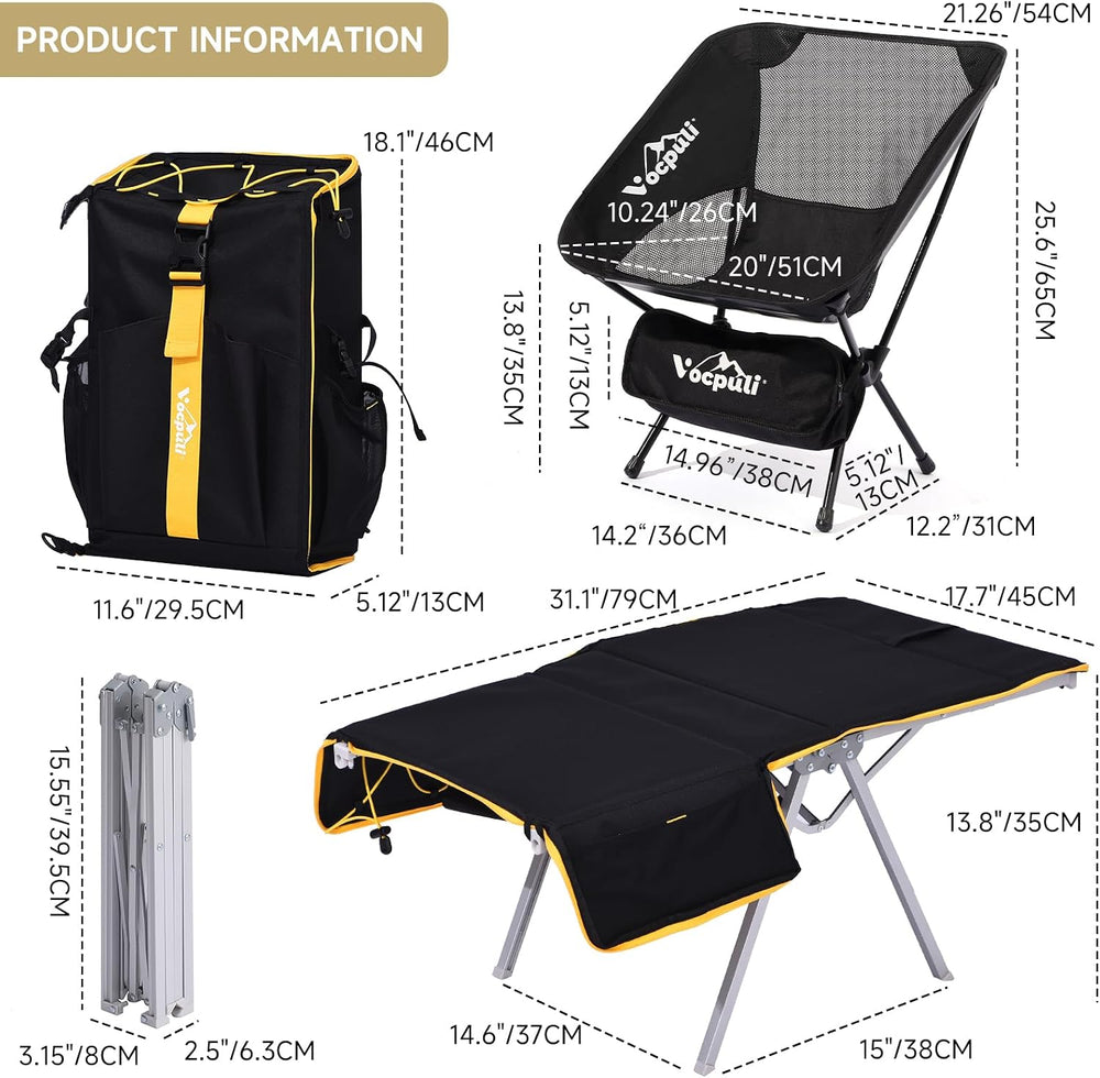 Camping Backpack - Aviation Aluminum Table Frame + 2 Folding Camping Chairs,+...