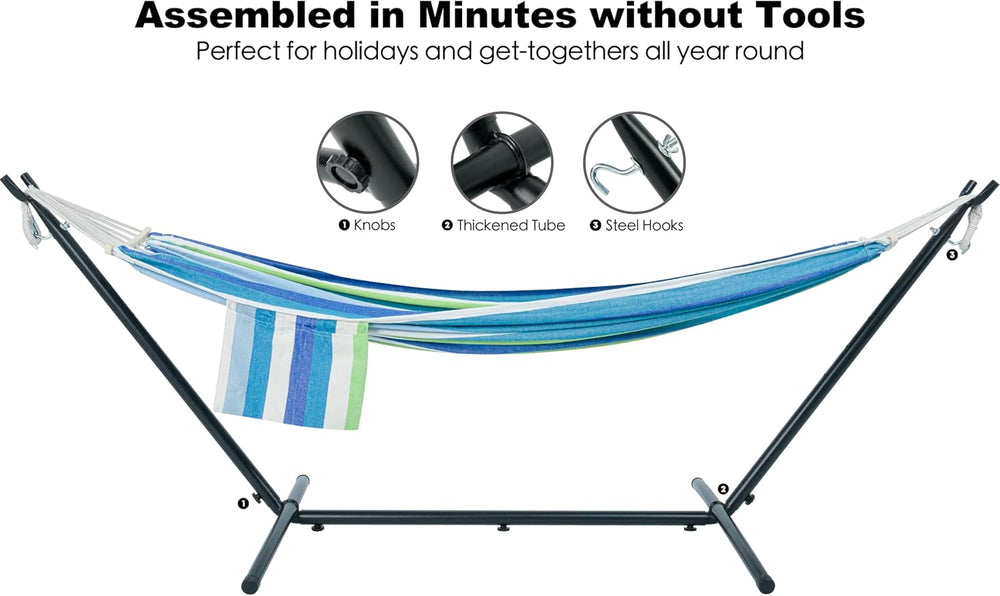 GAFETE Double Hammocks with Stand for Outside, Max 600lbs, (Lagoon)