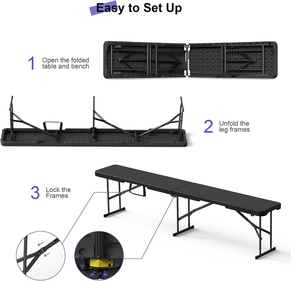 VSOAEIL 6 Foot Folding Bench, 6 FT Foldable Plastic Bench Indoor & Outdoor