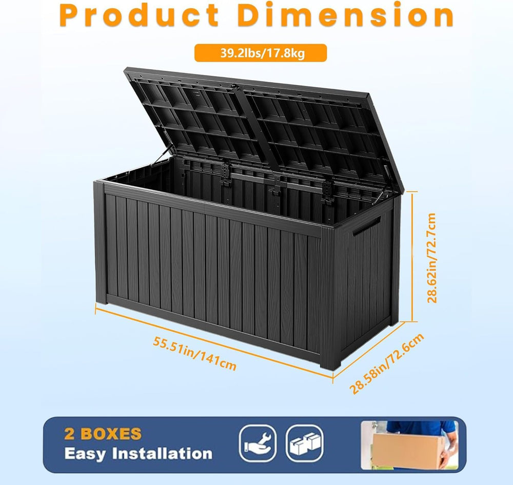 Outdoor Storage Box Waterproof, 200 Gallon Lockable Resin Large Deck Box, Pat...