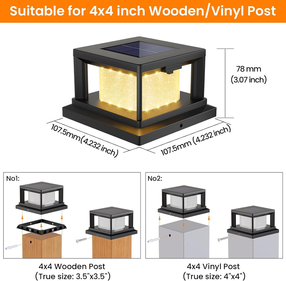 Mlambert 8 Pack 4x4 Solar Post Light, 2 Modes Wooden Vinyl Fence Cap, Black