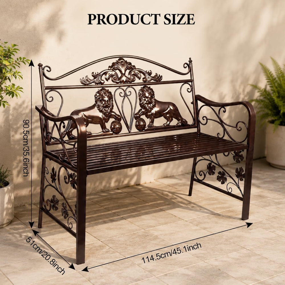 44.5" Outdoor Garden Bench, Heavy-Duty Metal Frame Patio Park Bench with...