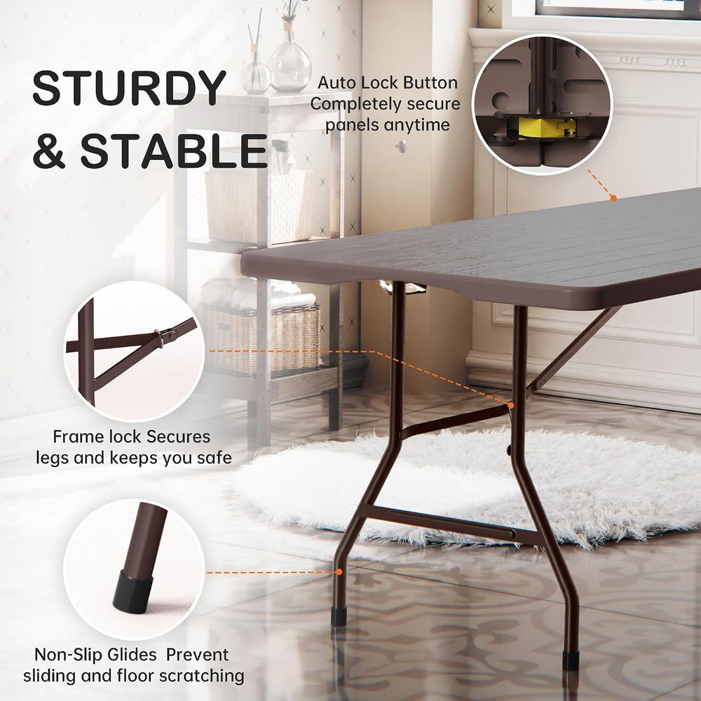 VSOAEIL 6 Foot Folding Table 2 Pack, 6 FT Foldable Plastic Table Heavy Duty