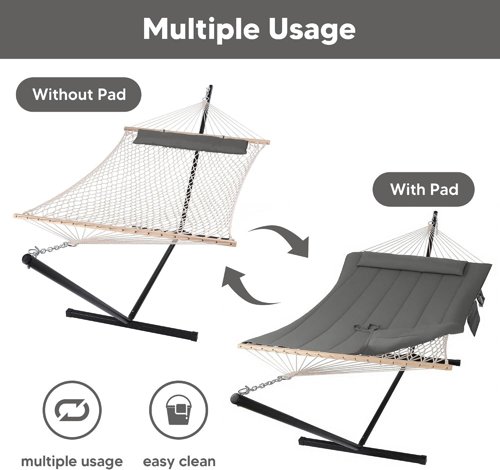 Double Outdoor Hammock with Stand, Carrying Bag, Dark Gray