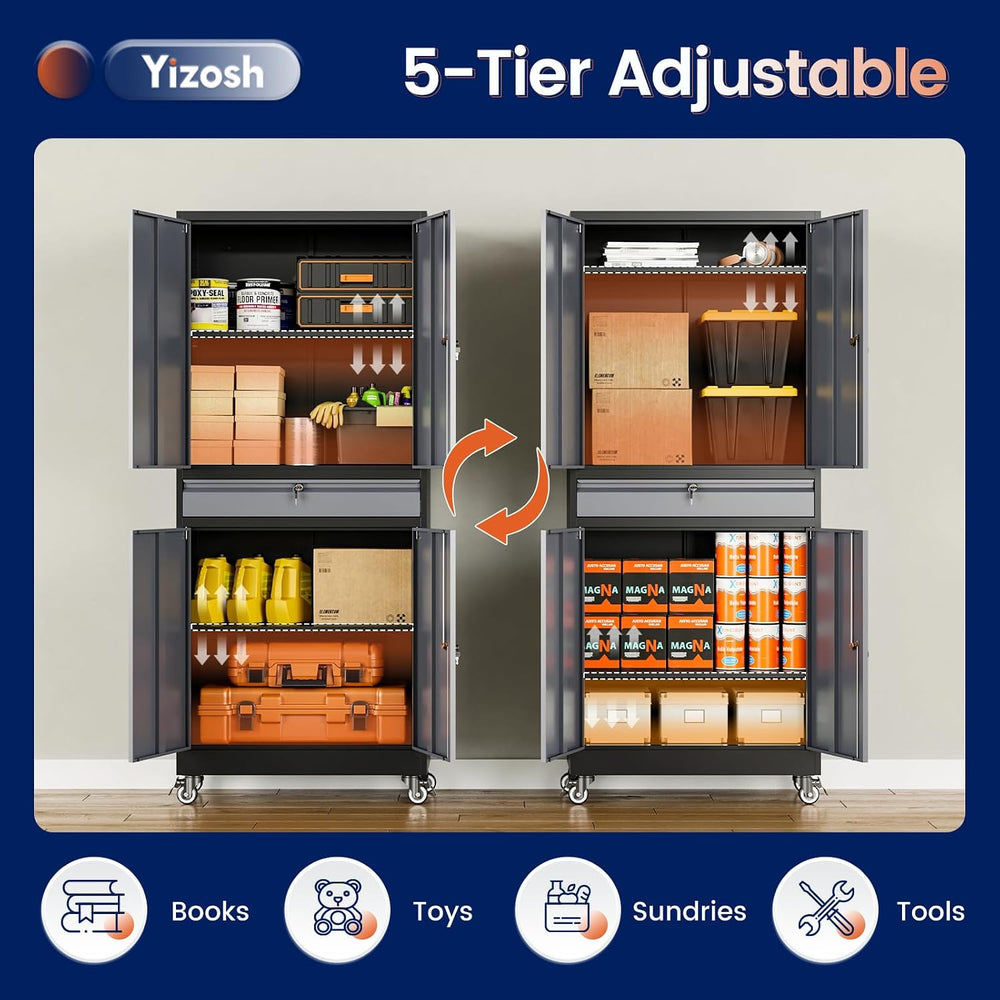 Yizosh Metal Garage Storage Cabinet with Locking Doors and Adjustable Shelves...