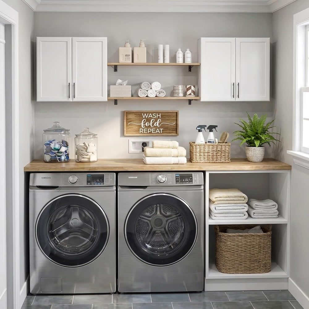 47.2" W Laundry Room Cabinets Wall Mounted, Adjustable Shelf, Floating W...