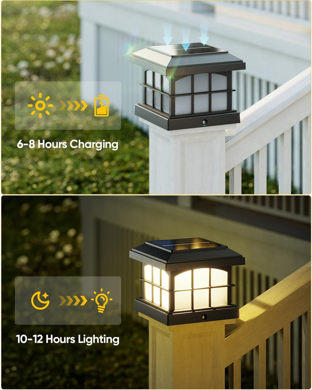 PARTPHONER RGBCW Solar Post Cap Lights 12-Pack, 9 Colors 3 Modes Fence Cap Li...