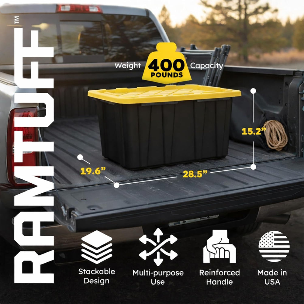 Heavy Duty Stackable Storage Container with Lid, 27 Gallon, 6-Pack
