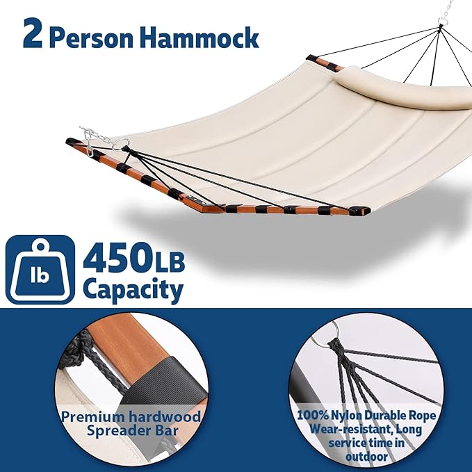 TegerDeger 12FT 2 Person Hammock Large Hammock 450LB Capacity with V Shaped H...