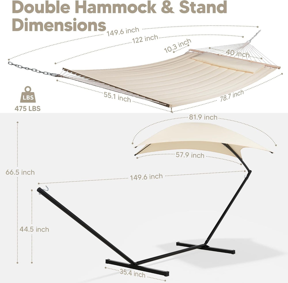 Portable Outdoor Hammock with Stand, Sun-Protective Canopy, Beige