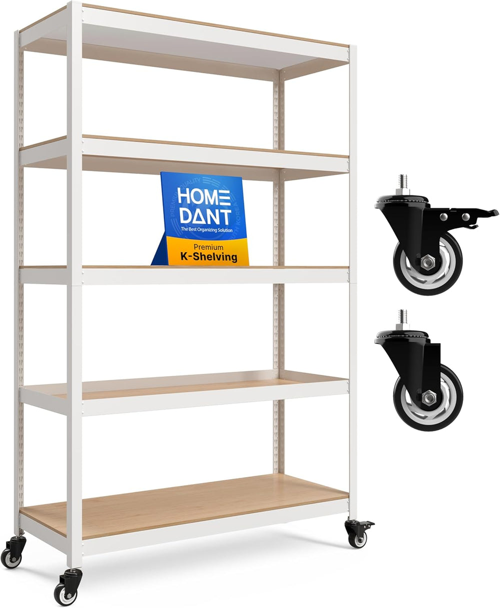 House White 48.1" W 5 Tier Rolling Storage Shelves Metal Cart